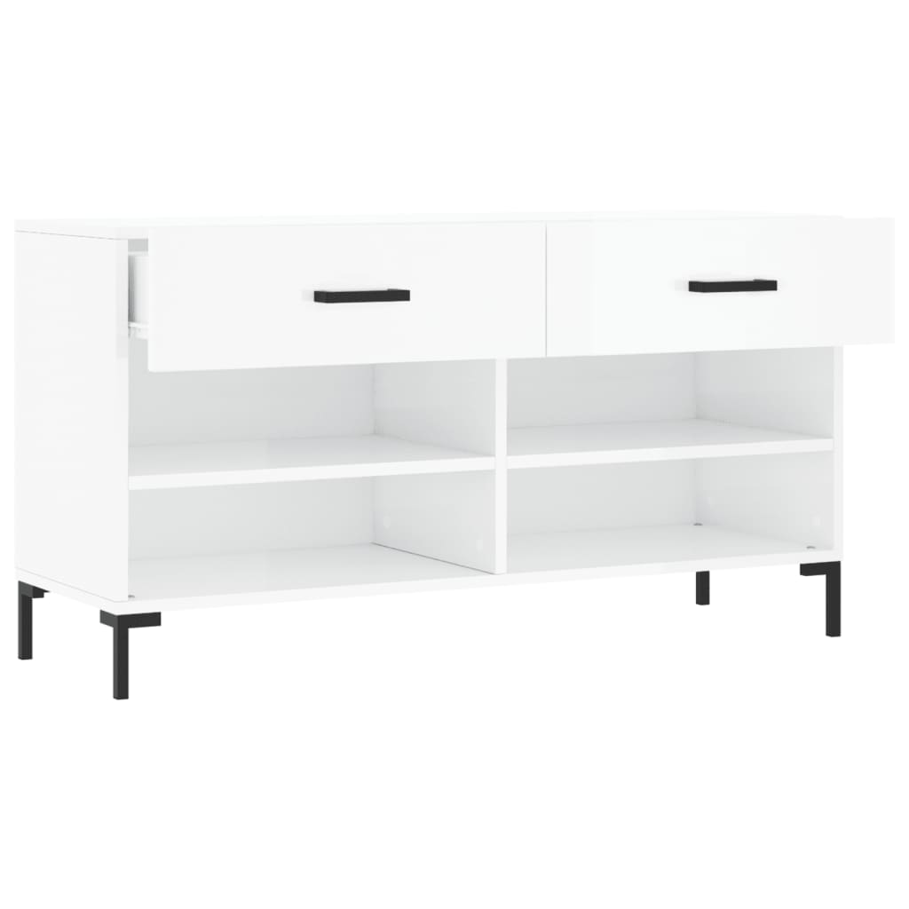 Shoe Bench High Gloss White 102 x 35 x 55 cm Engineered Wood