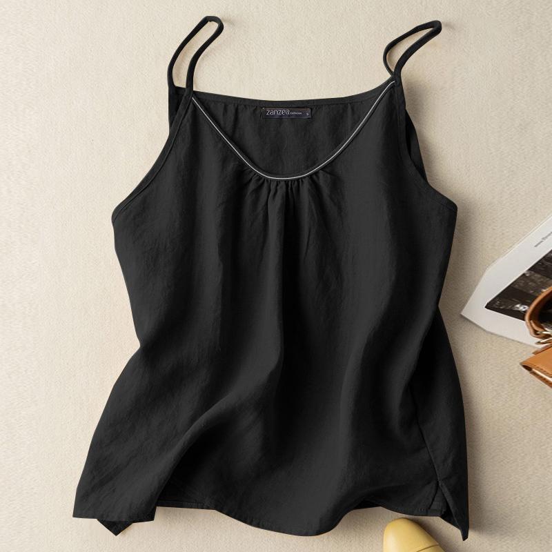 

ZANZEA Женские летние повседневные однотонные свободные топы-майки без рукавов S чёрный