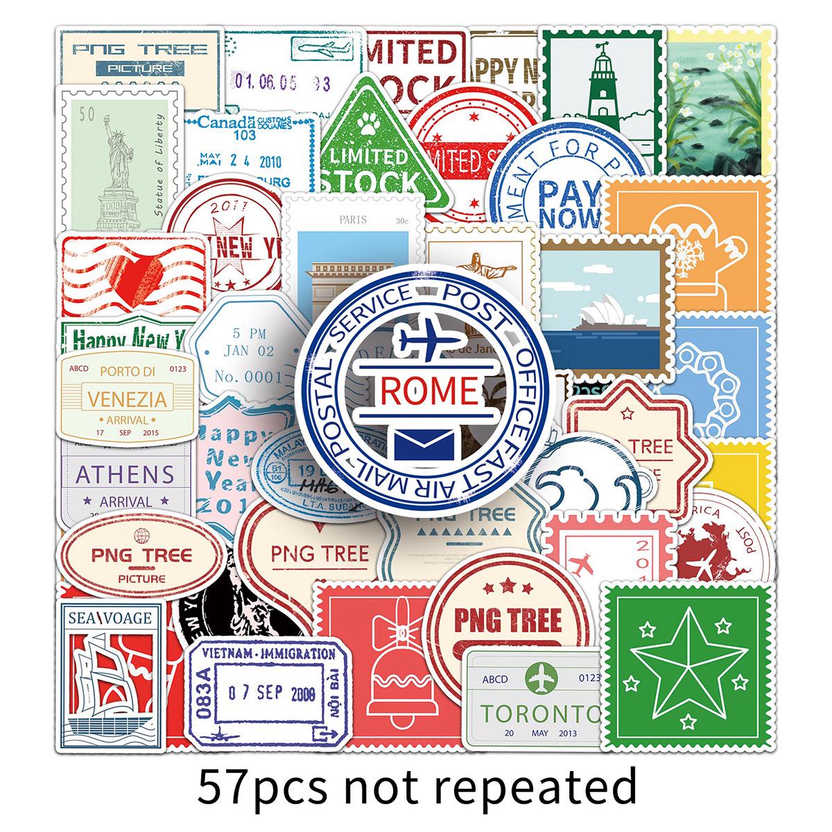 57 Retro Cartoon Postmark Waterproof Fridge Magnet & Luggage Stickers