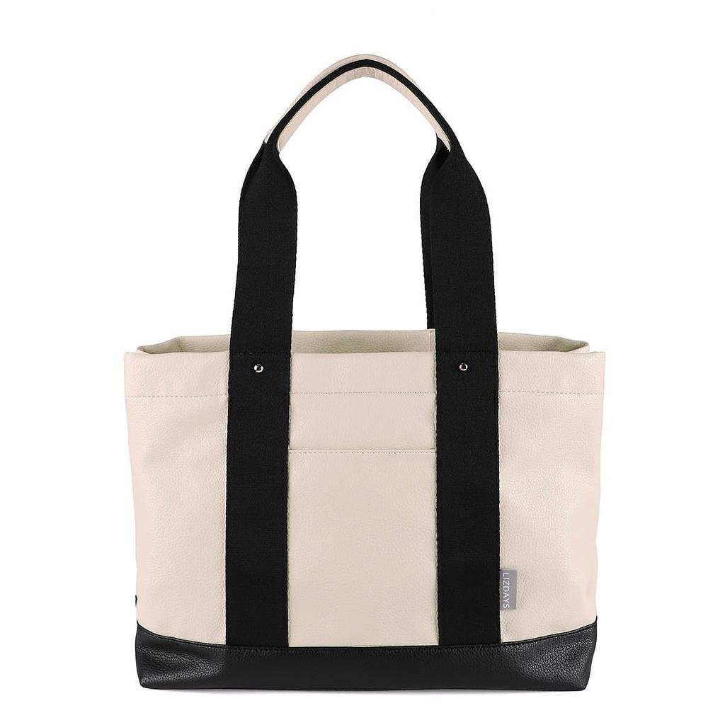 Lizdays Damen Große A4-Tragetasche mit Reißverschluss und Fächern für Pendeln und Arbeit (Natur x Schwarz)