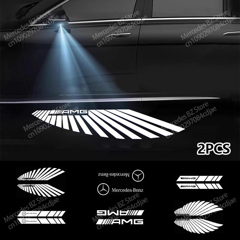 Car Sticker 2026 New For Benz 2pcs LED Car Rearview Glass Film Ghost Shadow Projector Light For Mercedes Benz W222 W223 W205 W21