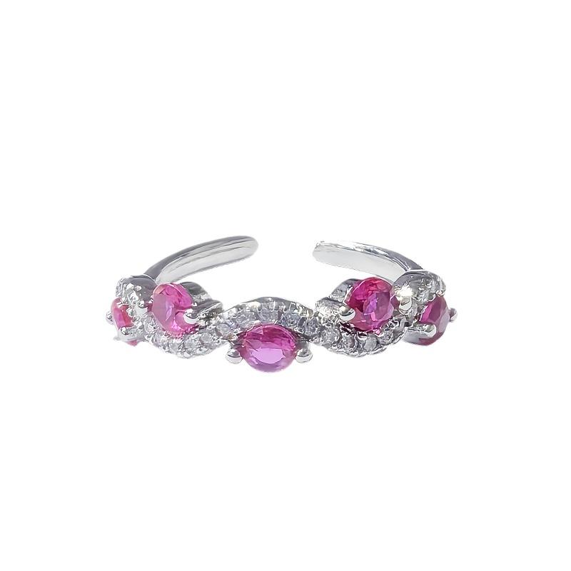 Rose Red Super Flash Zircon Series Open Ring, High-End Light Luxury Niche Design, Exquisite Fashion Ring Woman