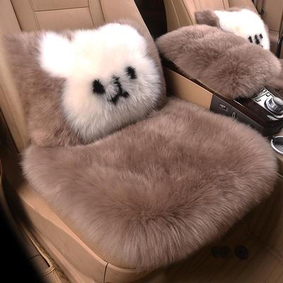 Ladies' Cute Pure Wool Car Seat Cushion Set - Warm Fur One-Piece Winter Pad, Three-Piece Interior Single Seat Cover.