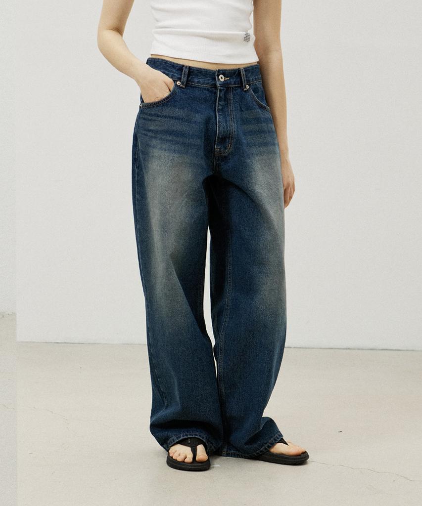 Edeuwodeubeollun Real Wide Denim Pants - Indigo Blue
