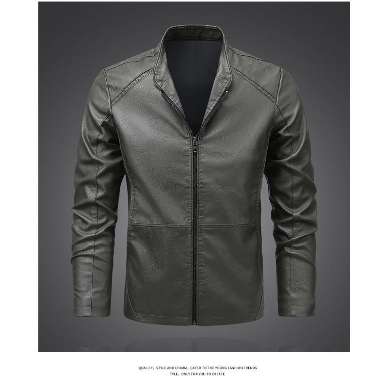 Men S Pu Leather Jacket Casual Loose Stand Collar Mid Length