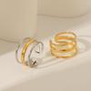 European-American Style Titanium Steel Open Ring - 18K Gold, Non-Fading, Three-Layer Line Design for Women