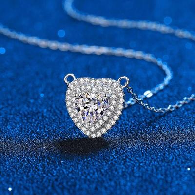 S925 Silber Herz Anhänger Halskette Moissanit Diamant 1CT Halskette Für Frau Ketten Party Braut Edlen Schmuck
