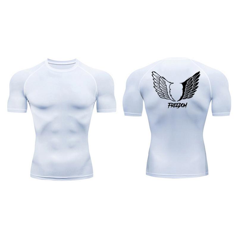 Angel Wings Freedom Print Compression Shirt for Men Sporty Quick Dry Tees Tshirt Tops Gym Workout Running Undershirts Baselayers