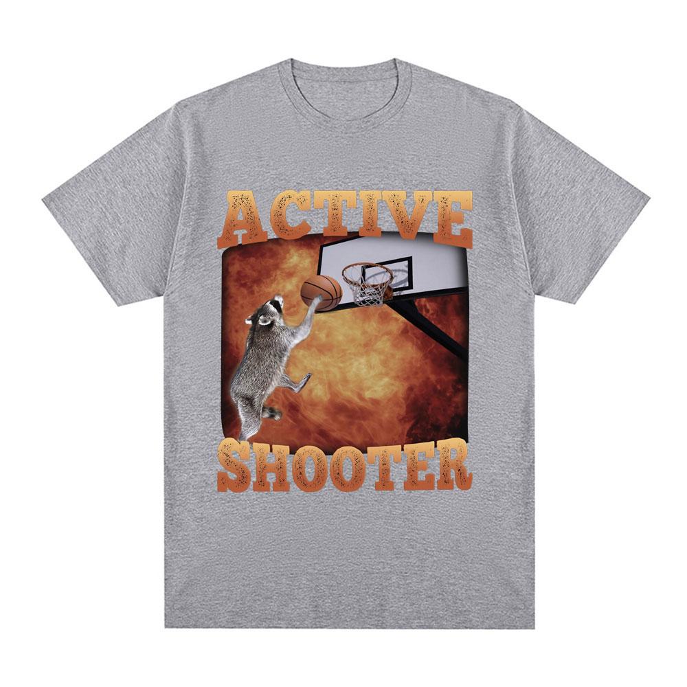 

Active Shooter Funny Basketball Raccoon Graphic T-Shirt Women Fashion Vintage Short Sleeve T-shirts Cotton Casual summer Tees 4XL