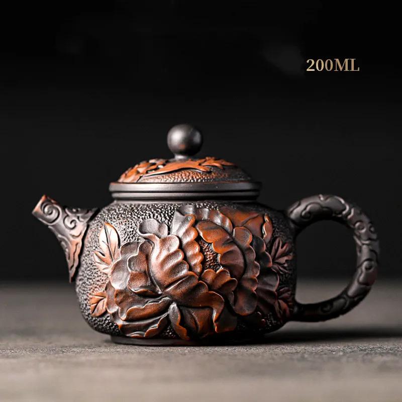 

Purple pottery hand carved teapot household ceramic single teapot Kung Fu tea set tea ceremony container