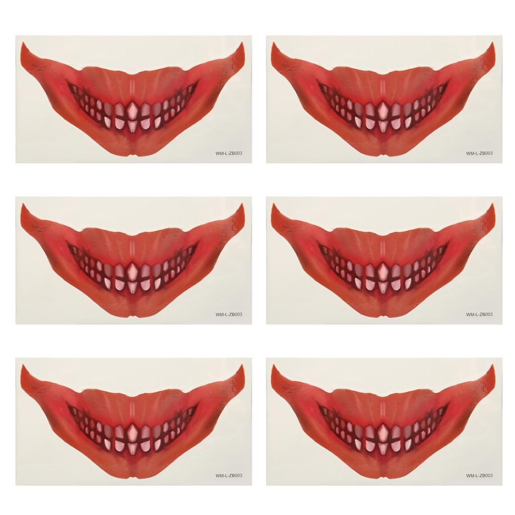 6ks nálepka na tetování Big Mouth Strašidelná vodotěsná, potící horor Dočasná halloweenská tetování na obličej St