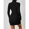 2024 Women Clothing New Solid Dresses Mini Dress Club Elegant Party Dresses Black Solid Turtleneck Long Sleeves SheathDress