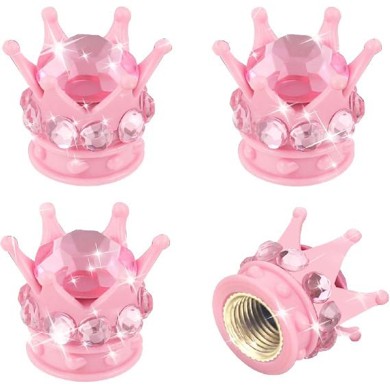 4PCS Crown Bling Tire Valve Stem Caps - Crystal Diamond Car Wheel Tire Caps - Handmade Rhinestone Universal Chrome Vehicle Tire Caps for SUV, Trucks,