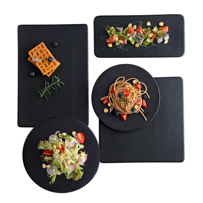 Nordic Style Black Ceramic Flat Dinner Plate