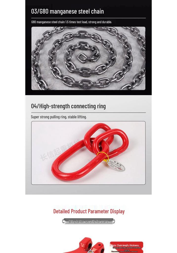 G80 Grade Heavy-Duty Steel Lifting Chain Sling with Double and Quad Hooks for Crane Use