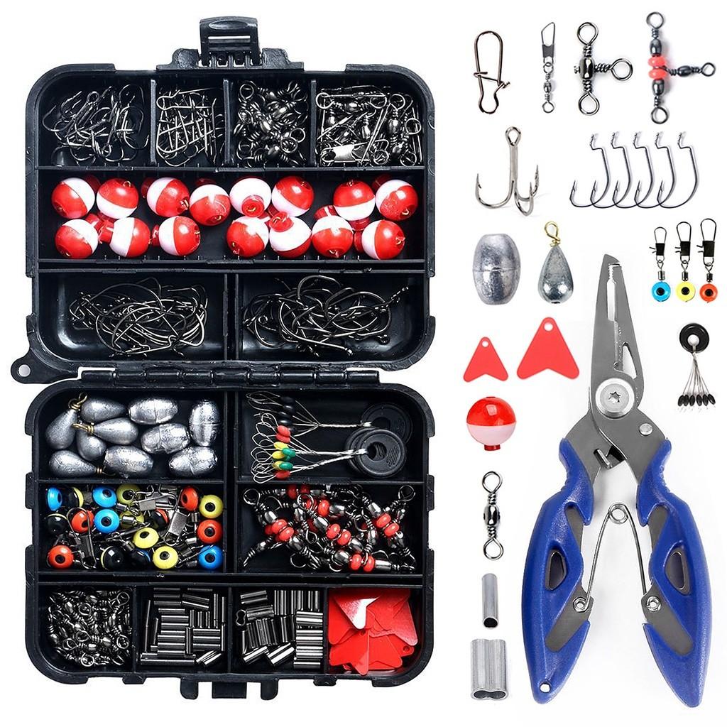 263pcs Portable Fishing Tool Box Including Plier Jig Hooks Sinker Weight Swivels Snaps Sinker Slides Fishing Accessories Set
