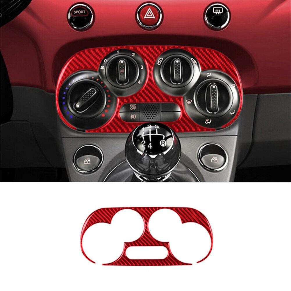 Red Carbon Fiber Interior Manual Climate Console Cover Trim For 2012-15 Fiat 500