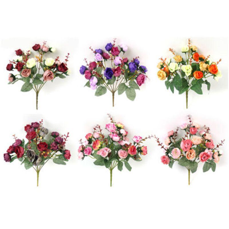 Heads 21 Artificial Silk Flowers Rose Bunch Bouquet Wedding Home Decor Outdoor