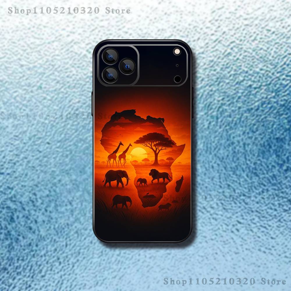 Africa Map Art Phone Case For iPhone 17,16,15,14,13,12,Pro,Max,Plus,E,SE4,Air,Mini Black Soft Box