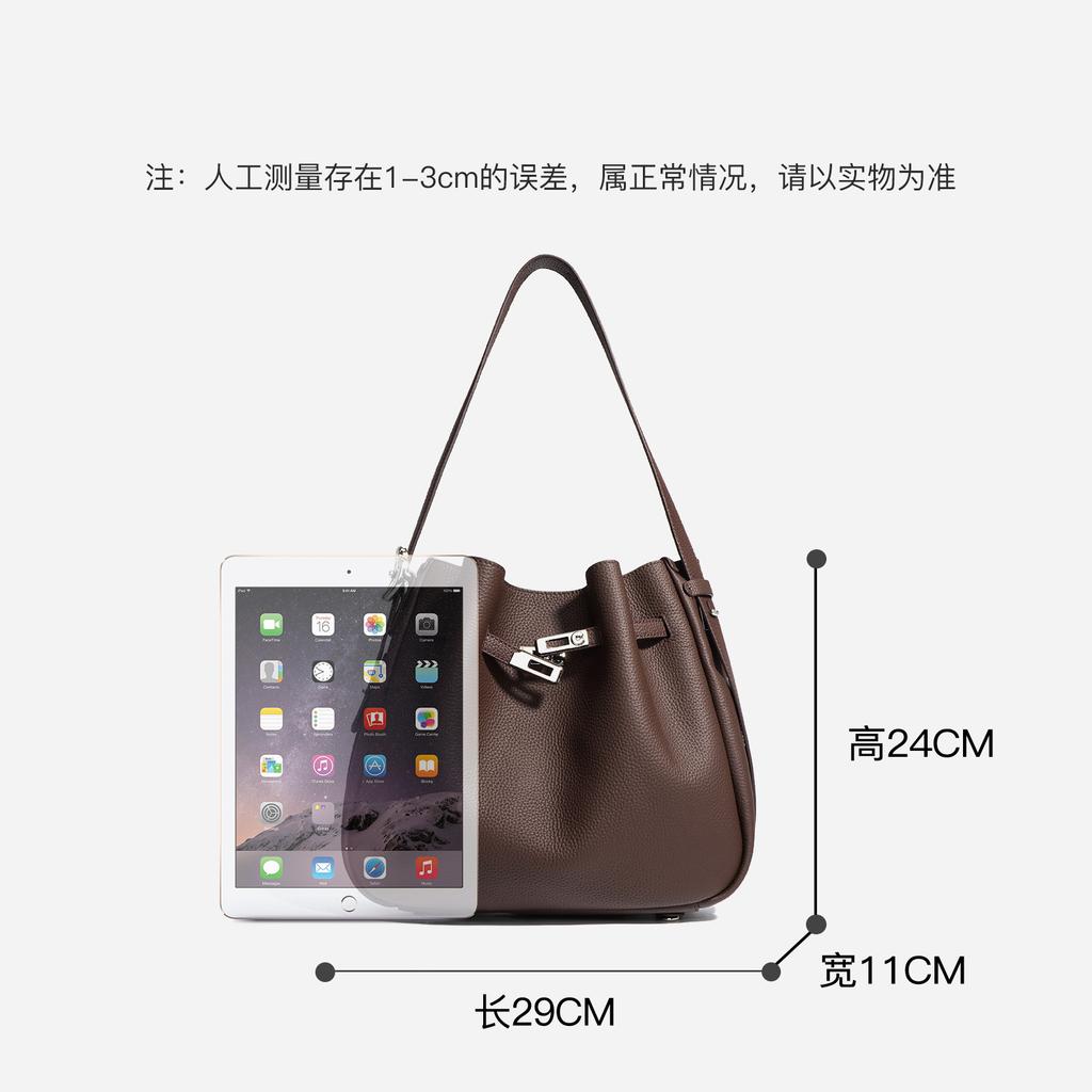 Versatile foreign style premium cowhide bucket bag bag large capacity women's niche feeling leather casual messenger bag shoulder bag