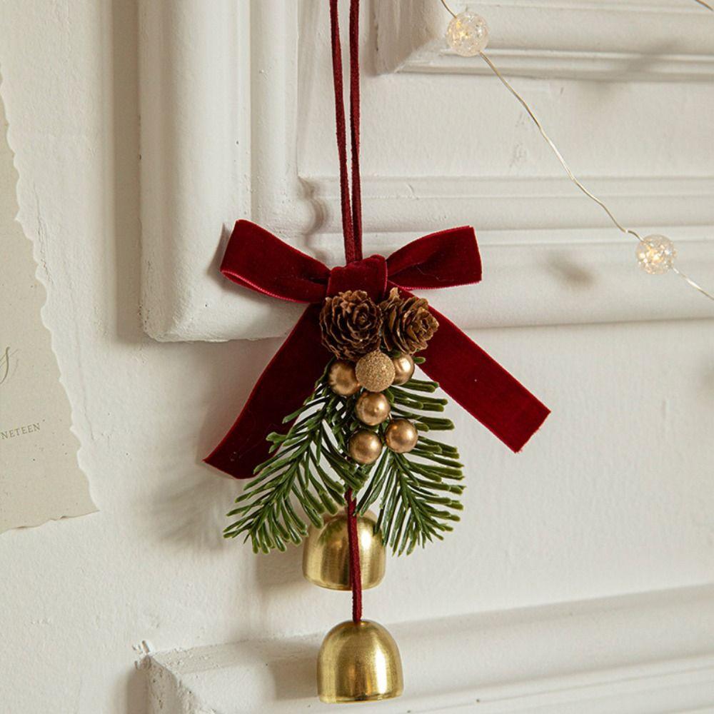 Green Christmas Chime Bell Red Pine Cone Bell Pendant Christmas Tree Decorations