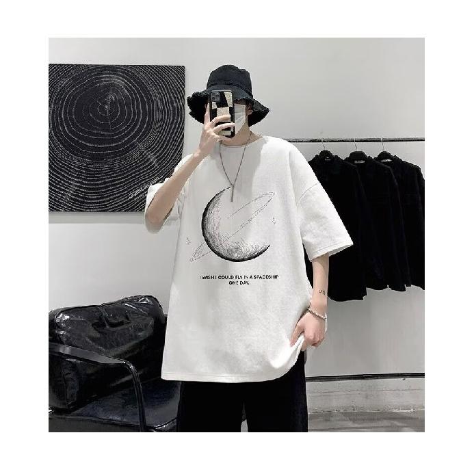 Short Sleeve T-shirt Men's Fashion Brand Summer Loose Half Sleeve 2024 New Internet Celebrity Fashion Ins Simple Printed Top