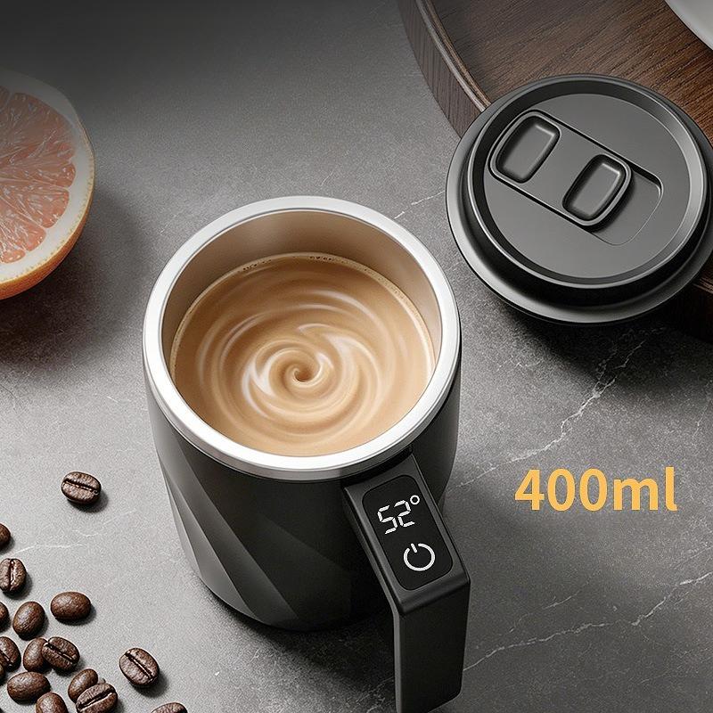 Self StirringCoffee Cup with Temperature Display,Stainless Steel Stirrer,Rechargeable with Lid,Automatic Stirring Cup,Convenient