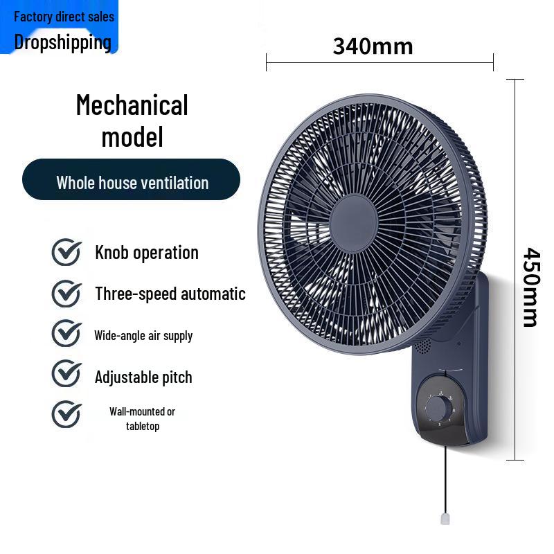 Wall-Mounted Kitchen Circulation Fan: No-Drill, Hanging Electric Fan