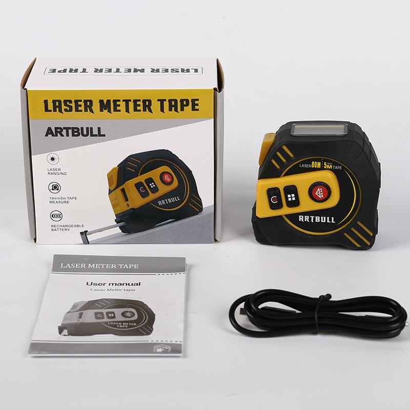 Rechargeable 2in1 Multifunction Laser Rangefinder 80m 40m with 5m tape LCD Display with Backlight Laser Tape Measure