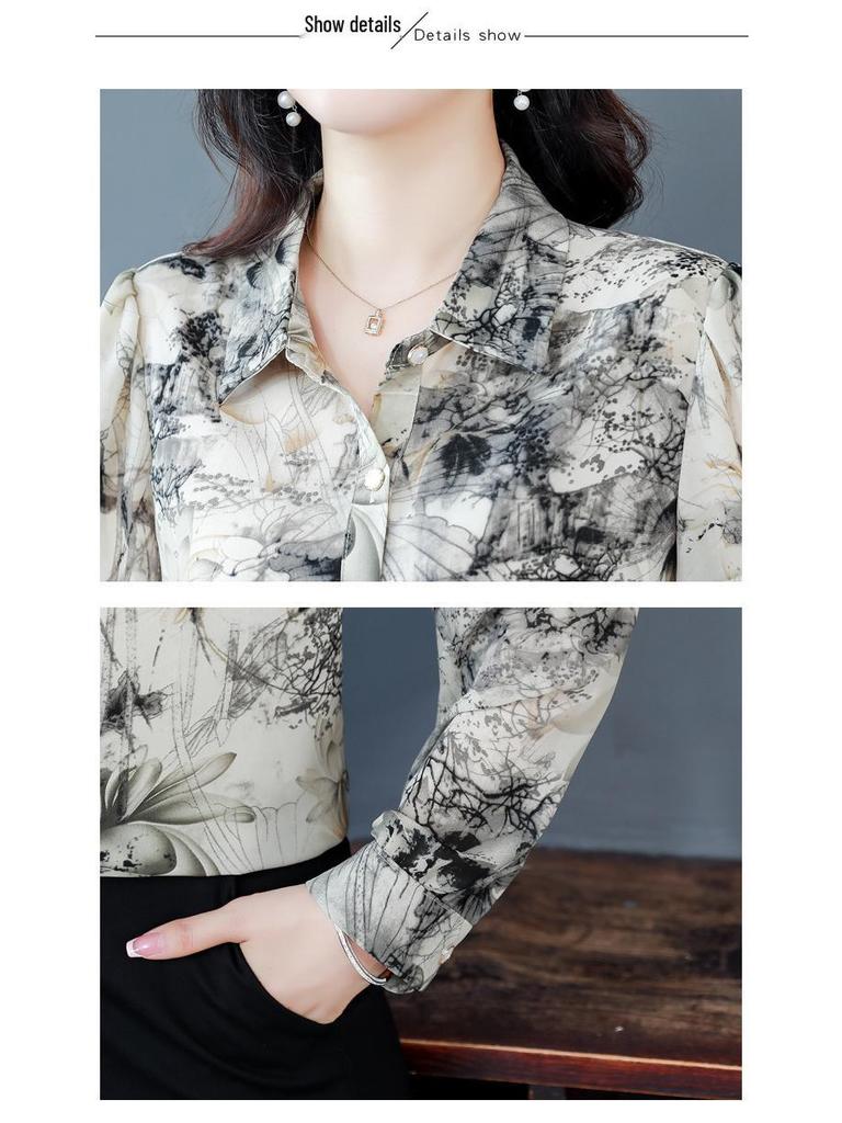 Women's Autumn High-End French Silk Print Blouse - Chic & Unique