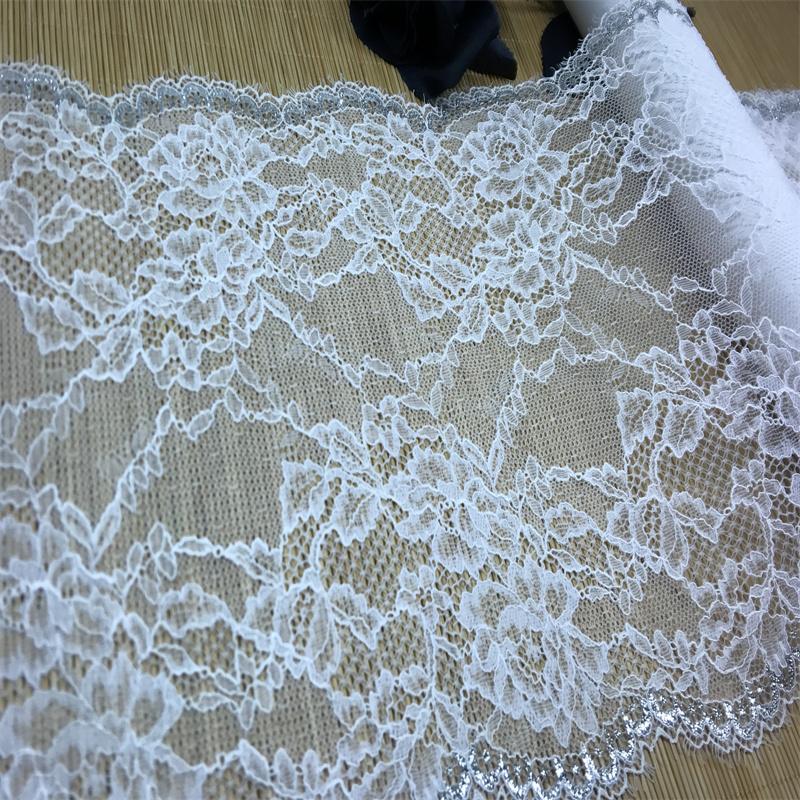 22.5cm wide White Elastic Chantilly Eyelash Sewing Lace for Lingerie, Bra, Underwear, Garment, Wedding Dress & Crafting