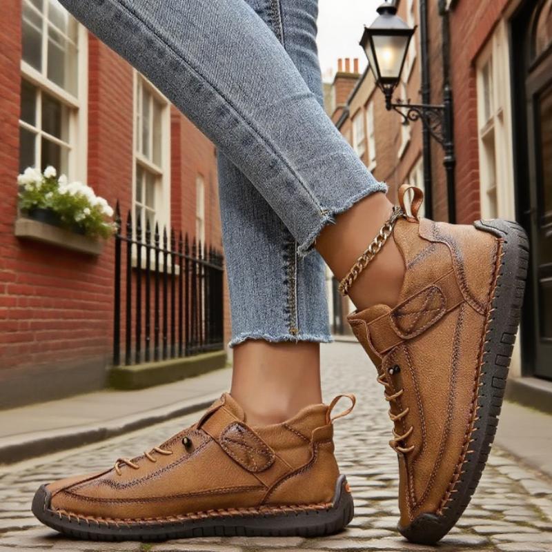 Handmade Leather Women's Loafers Casual Comfort Soft Soled High-quality Motorcycle Boots Fashionable British Tennis Nude Boots