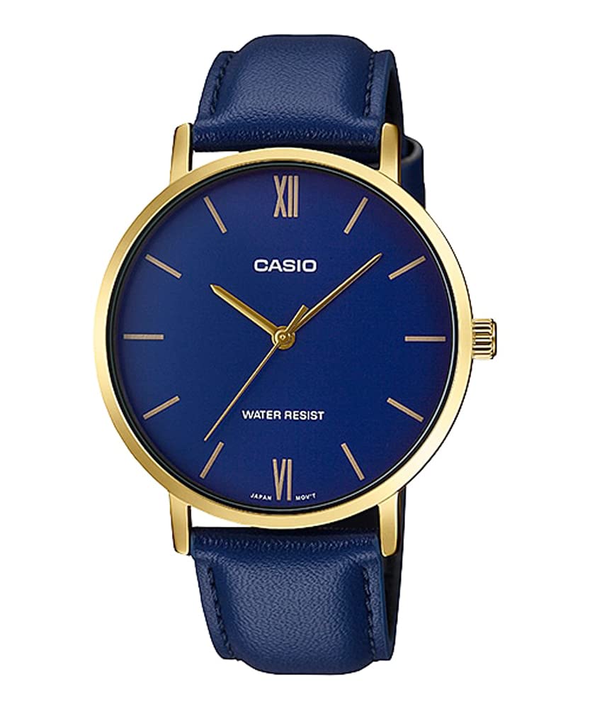 

Casio Quartz Watch Gold with Navy Leather International Model Men s MTP-VT01GL-2B Band, [Used]