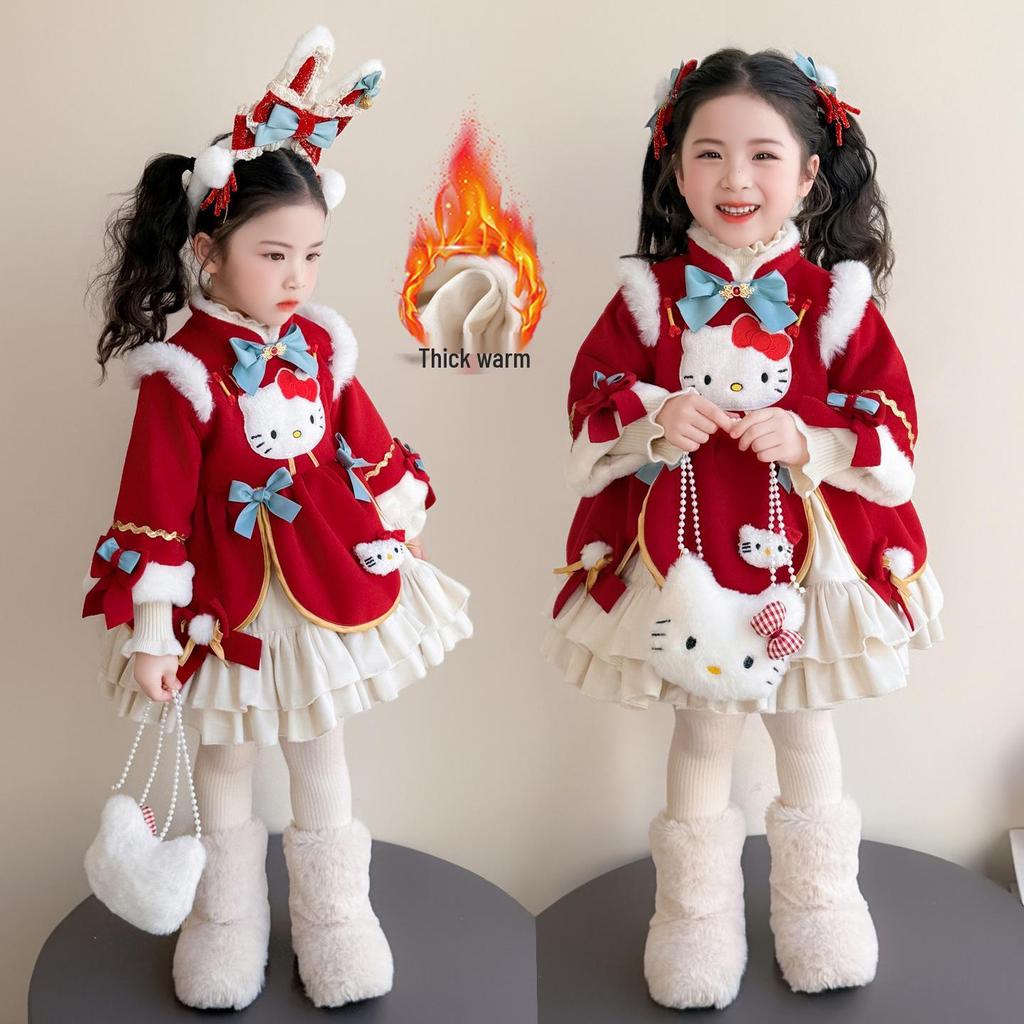 Girls' 2025 Cartoon Cat Lolita Princess Dress - New Year & Birthday Outfit