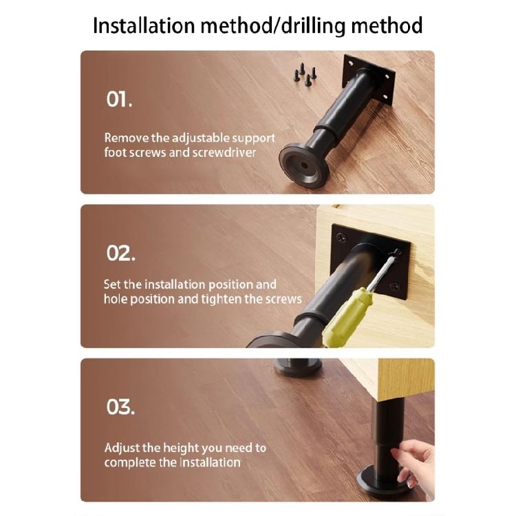Metal Round Support Foot 25-26cm Adjustable Furniture Leg Kitchen Cabinet Legs for Cabinet Sofa Cupboard Furniture