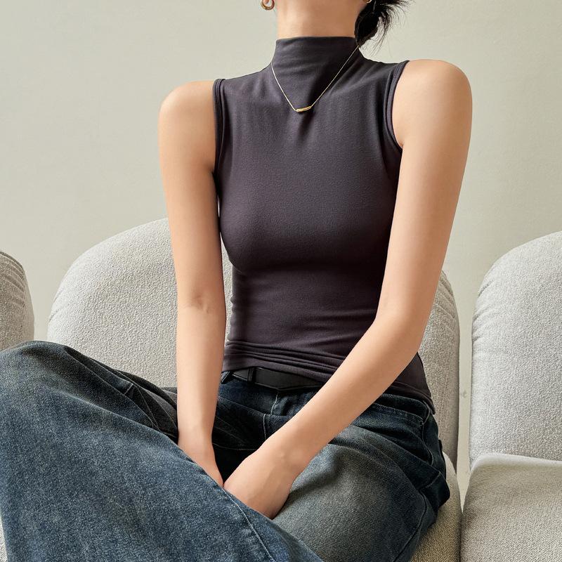 Francouzská košilková vesta pro ženy Volný kulatý výstřih Top bez rukávů ve tvaru I Nošený zvenku Spárovaný se základní košilí na jaro léto