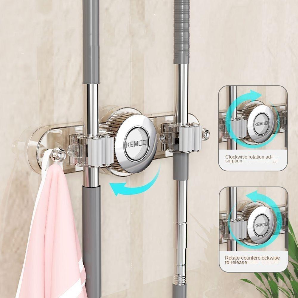 Non Punching Suction Cup Mop Holder Plastic Broom Storage Rack Multifunctional Mop Clamp  Bathroom