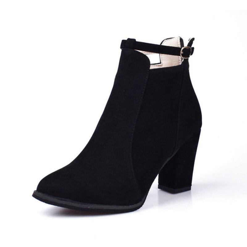 Støvler Høye hæler Ankel Damestøvler Mote Chunky Heel Dame Short Boots Sko Khaki Damesko