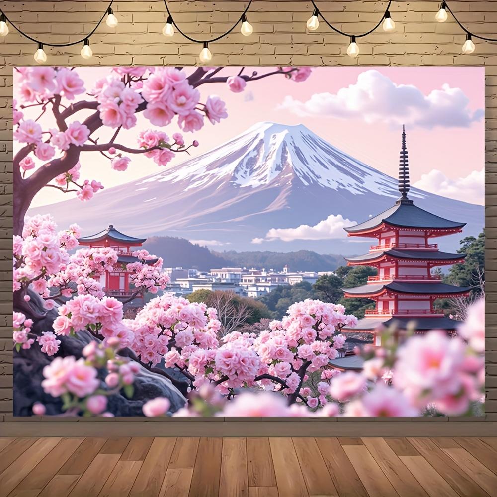 

1 Piece Japanese Cherry Blossom Fuji Mountain Tapestry Polyester Material Ideal for Living Room Bedroom Decoration 74x94cm(29x37in)