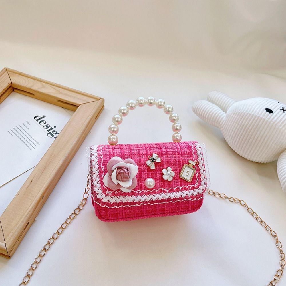 Mini Small Square Bag Flower Decoration Shoulder Bag Fashion Kid's Handbag  Girls