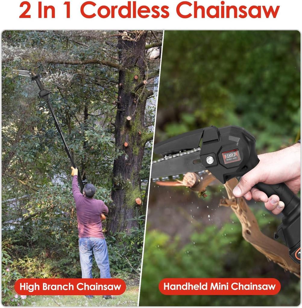High-branch Handheld Mini Electric Saw Rechargeable Lithium Battery Single-hand Saw Pruning Felling 2-in-1 Cordless Pole Saw
