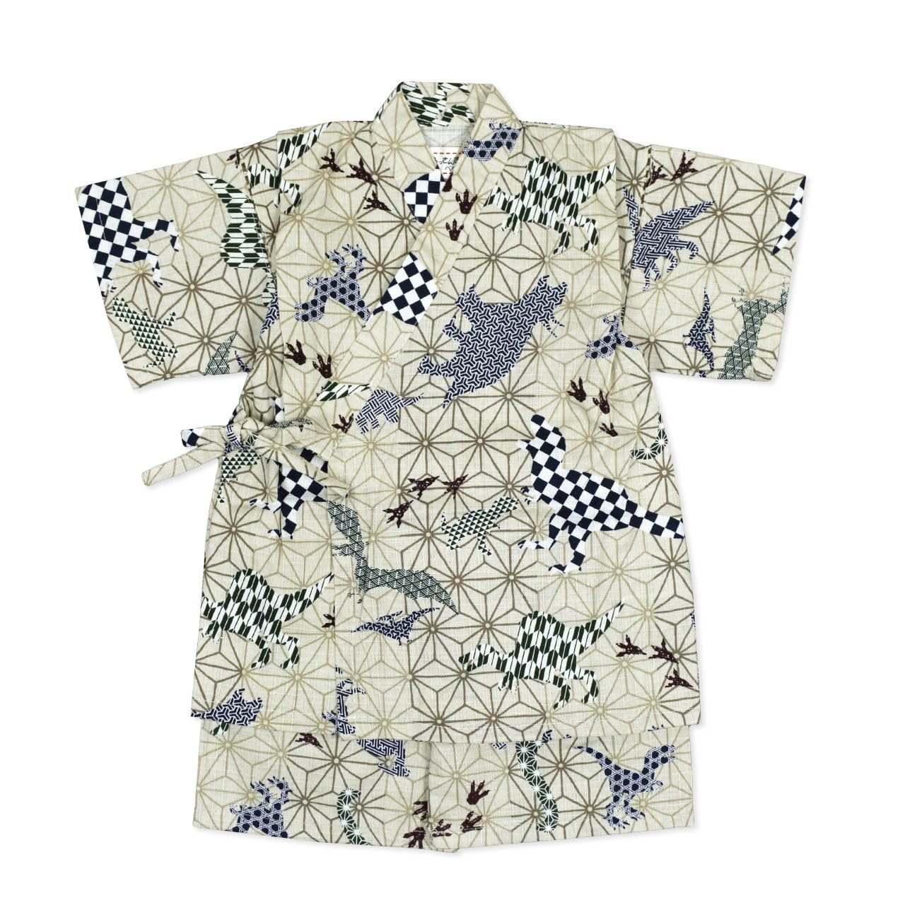 

Топы джинбей и бежевые шорты из хлопка с динозаврами, Япония, Дизайн, 100% (110%), бежевый