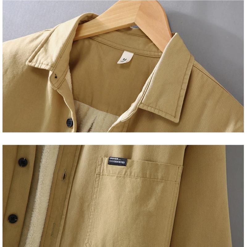Winterwarme Hemden für Herren Japanischer Stil Cargo Langarmhemd Mann Verdicken Lässige Oberteile Doppeltasche Fleecejacke
