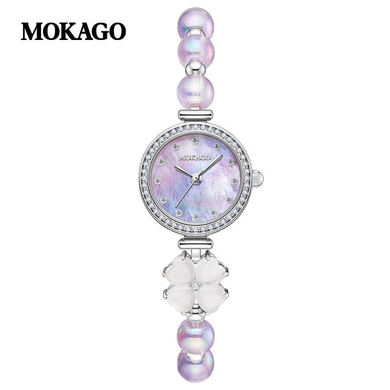 MOKAGO Women s Light Luxury Pearl Bracelet Quartz Watch – Small, High-End, Waterproof Design