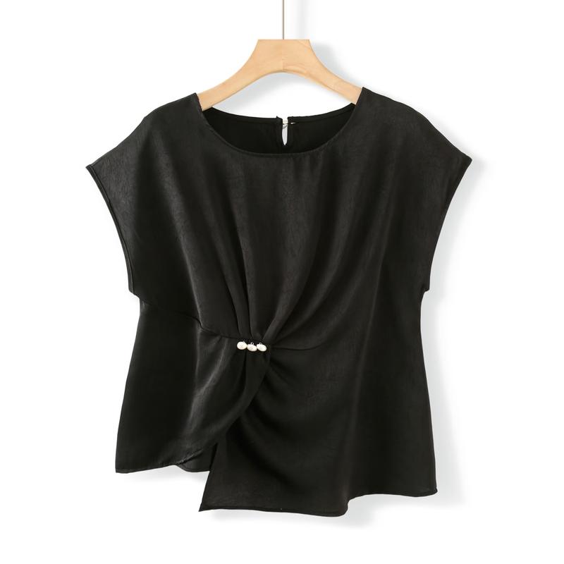 Yuzhaolin Elegant Pearl Short Sleeve Top 5XL