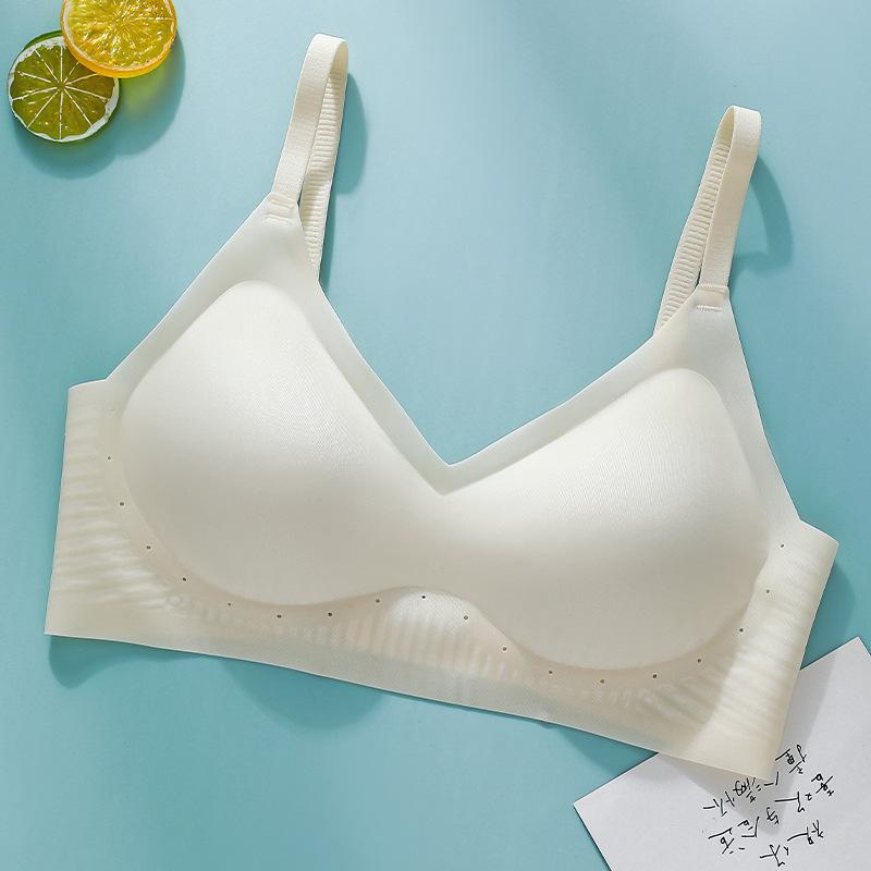 Soft support underwear women's thin breathable upper support, anti-sagging side closing without traces, gathering bra fixed inner cup 