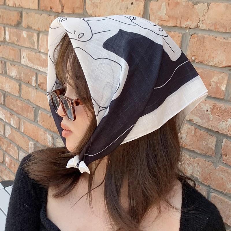 Eșarfă mică pătrată retro de țară, eșarfă artistică franțuzească din bumbac și in, eșarfă de cap pentru femei de primăvară și toamnă, vară, pentru umbră și protecție solară