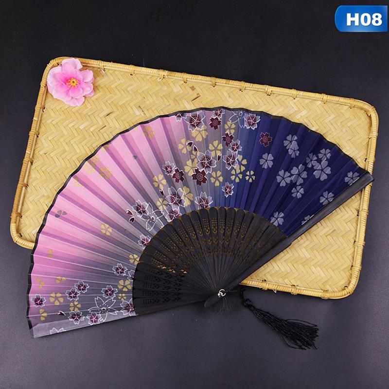 

Винтажный шелковый складной веер, китайское японское искусство, ремесла, подарок, украшение для дома, танцевальный веер, бамбуковый декор для комнаты, деревянные веера