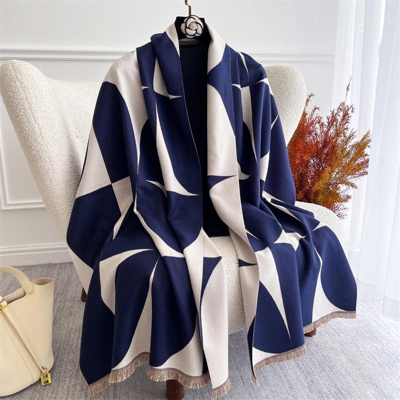 Luxury Winter Scarf for Women Warm Pashmina Shawl Thick Floral Cashmere Blanket Chunky Stoles Lady Elegant Poncho Travel Bufanda