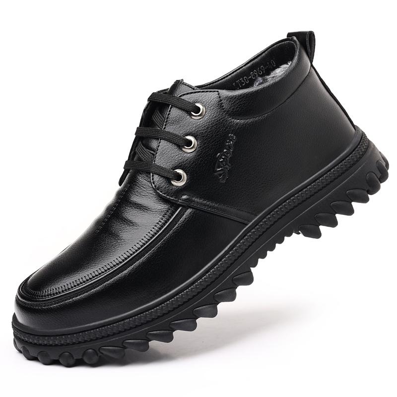 

Зимняя мужская кожаная обувь плюшевая противоскользящая деловая повседневная хлопковая обувь водонепроницаемая теплая ботильоны зимняя обувь на шнуровке мужская рабочая обувь 38 чёрный
